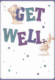 This cheerful get well card is a playful celebration of kindness and warmth, featuring two whimsical companions-a teddy bear and an exuberant puppy-caught mid-action as they deliver heartfelt wishes to the recipient. The characters, rendered in gentle browns and soft creams, exude a sense of friendly familiarity, much like running into neighbours along Old Ford's tree-lined streets. Their upbeat personalities shine as they balance the large, vibrant letters of 'Get Well,' which pop in indigo and teal against a creamy, uncluttered background. Scattered stars in shades of blue and purple shimmer like the evening sky above Old Ford, imbuing the scene with a sense of possibility and hope. The plush, illustrated fur of each animal practically invites a comforting touch, adding a sensory layer to the card's visual charm. For locals recovering at home or in the community, this card's artistry is as soothing and supportive as a hand-delivered floral arrangement-full of heartfelt care and a reminder of the gentle encouragement that defines Old Ford camaraderie.